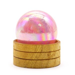 Esfera de cristal de cuarzo rosa de 50 mm con aura de titanio y soporte