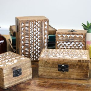Caja de Madera Blanca - 6x4 Aztec Design