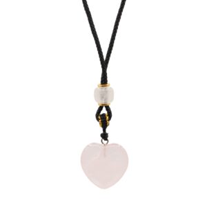 Collar de cuerda con colgante de piedra preciosa - corazón de cuarzo rosa